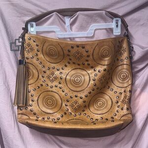 Elegant Tan Patterned Hobo Bag